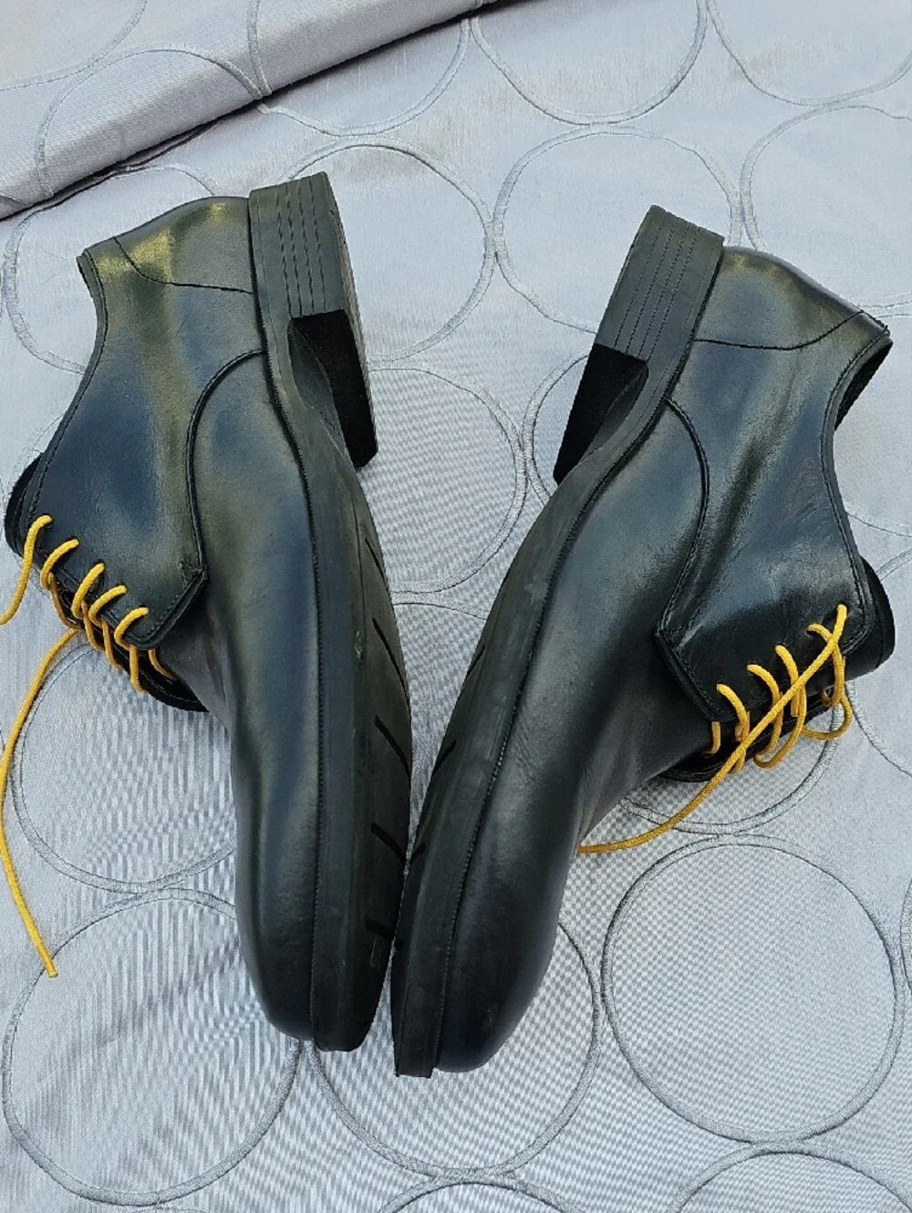 Cole Haan Black Leather Derby Shoes with Yellow Laces AA
